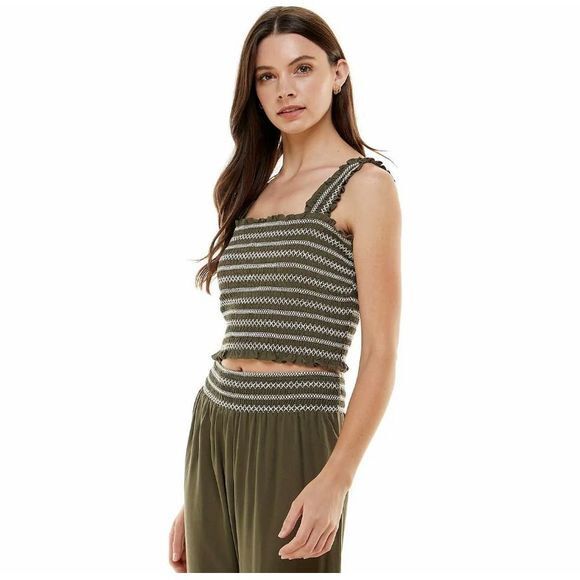 Lily Rose Tops - Lily Rose NWT Juniors‎ Smocked Tank Contrast Stitching Olive Size Medium MSRP$34
